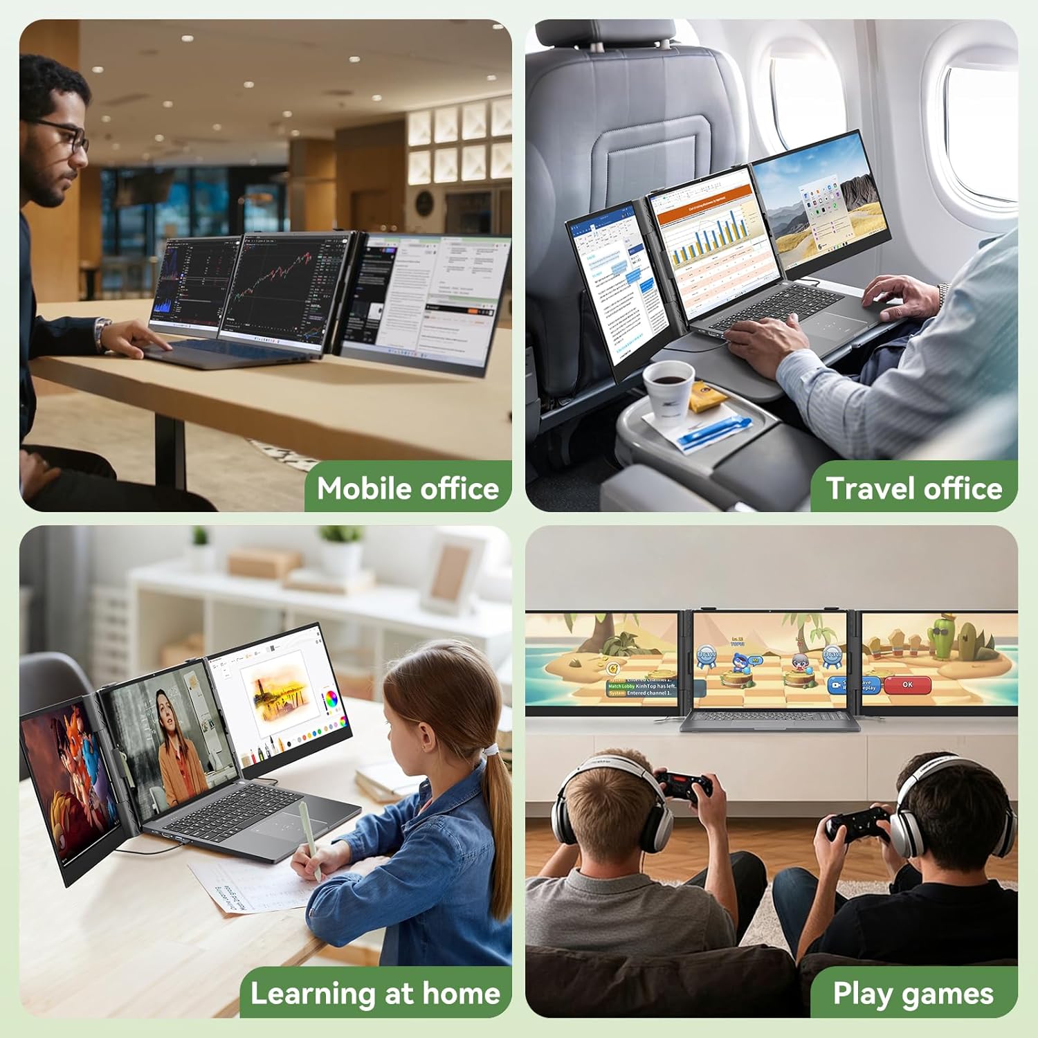 Blackview DCM8 Triple Laptop Screen Extender 15.6" 1080P FHD IPS Portable External Screen Two Cable USB C Travel for 13-17'' Laptop Plug & Play Compatible with Windows/Mac/Chrome OS/Mobile Devices