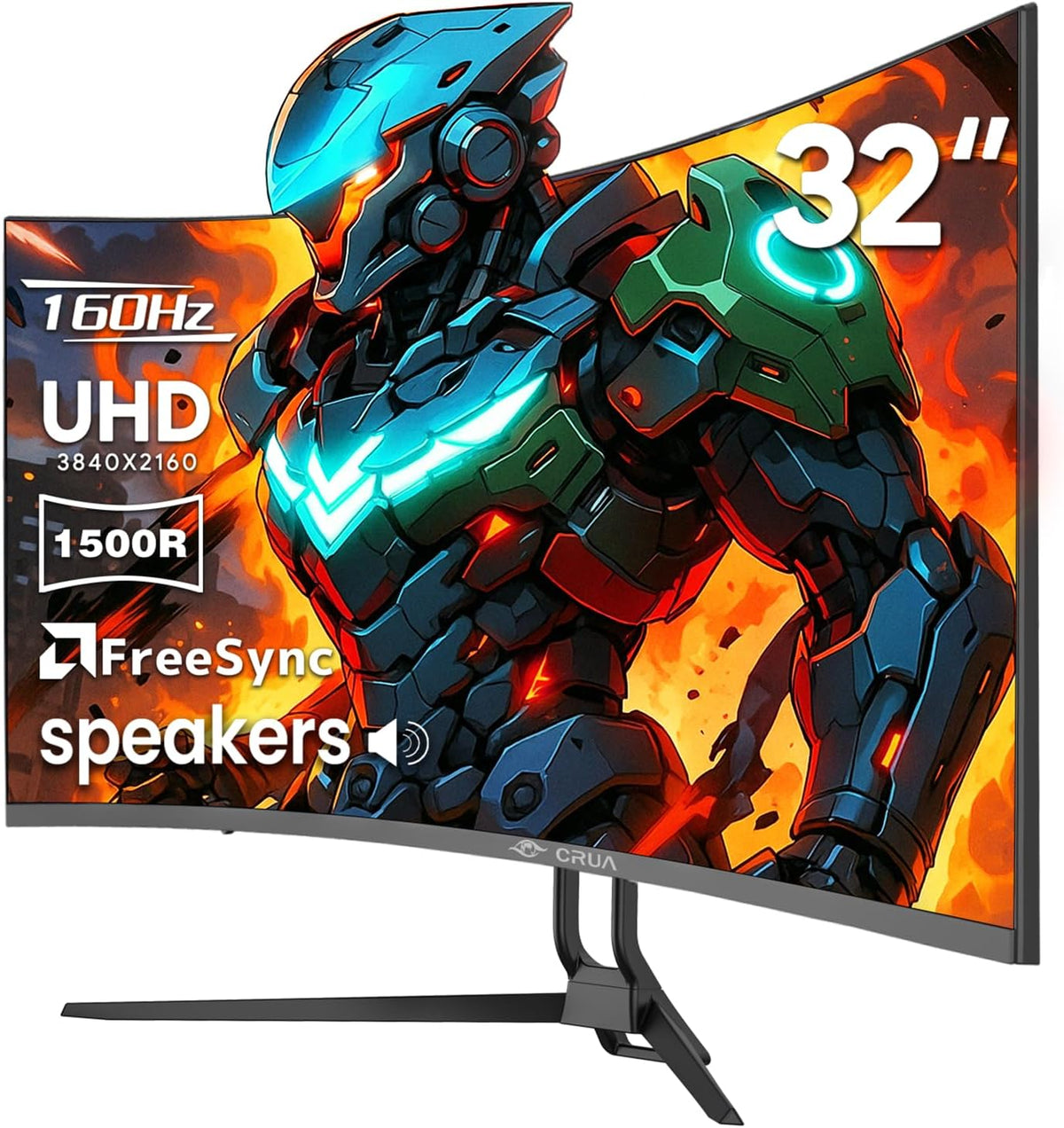 CRUA 32" Curved Gaming Monitor  4k UHD(3840 * 2160P) VA Screen  1500R  144Hz/160Hz Computer Moniter  Supports AMD Freesync  120% sRGB  Built-in Speakers  Wall Mountable Installs(HDMI 2.1/DP 1.4)-Black