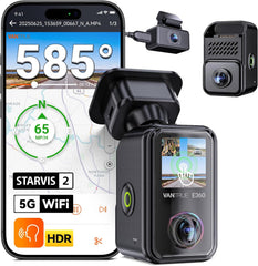 Vantrue E360 Plus All Channel Dash Cam  585°  Dual STARVIS 2  Fisheye Front + Fisheye Inside + Rear Dash Camera  Dual IR Night Vision  GPS  WiFi  Touchscreen  Parking Mode  Voice Control  Support 1TB
