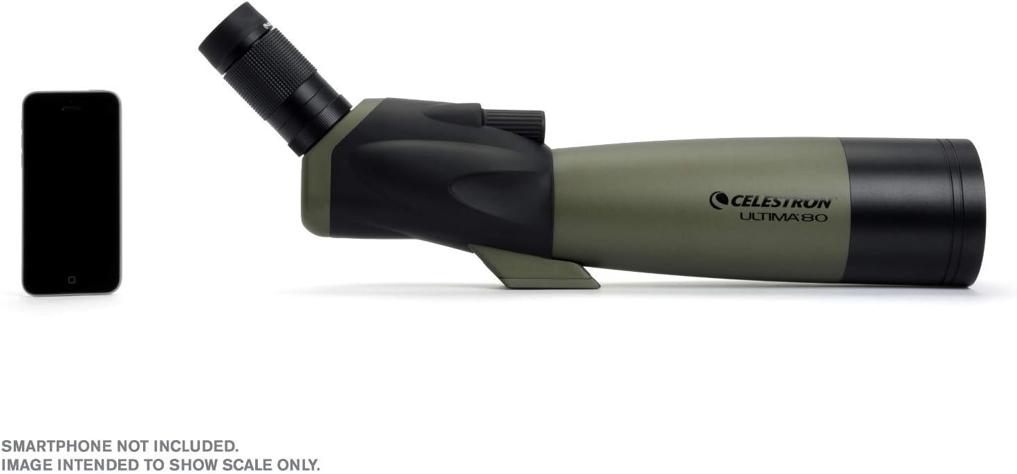 Celestron 52250 Ultima 20-60x80mm Angled Refractor Spotting Scope Telescope with Multi-Coated Optics  Waterproof Rubber Tubing and Soft Carry Case  Green