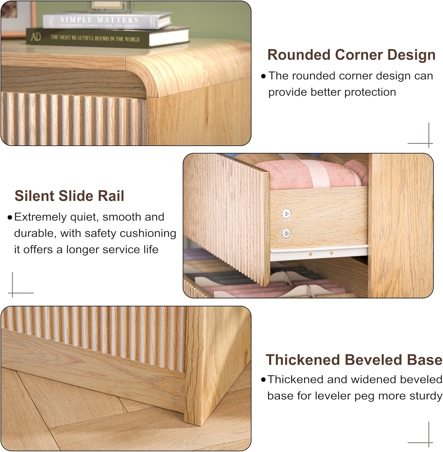 6 Drawer Dresser for Bedroom, Natural Wood Chest of Drawers Wide Versatile Storage Organizer with Fluted Panel for Living Room, Office, hallways, Kitchen Natural 6 Drawer