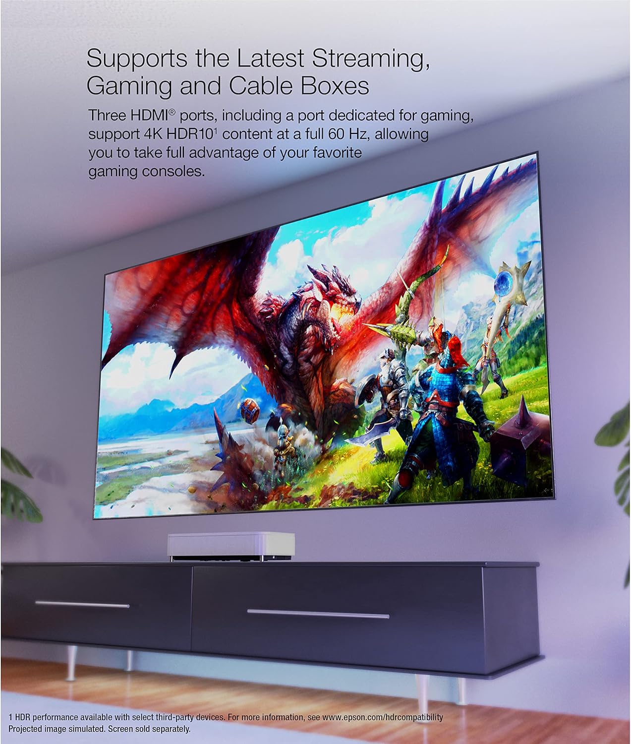 Epson EpiqVision Ultra LS800 Ultra Short Throw 3-Chip 3LCD Smart Streaming Laser Projector  4 000 Lumens  4K PRO-UHD  HDR  150" Class  Android TV  2.1ch Yamaha Built-in Speakers - White (Renewed)