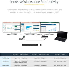 StarTech.com USB C Triple 4K Monitor Docking Station - 100W Power Delivery - DP 1.4 Alt Mode & DSC  2 DisplayPort/HDMI 2.0-6 USB (2 at 10Gbps)  SD - Windows/Chrome (DK31C2DHSPD) - Black & Space Gray