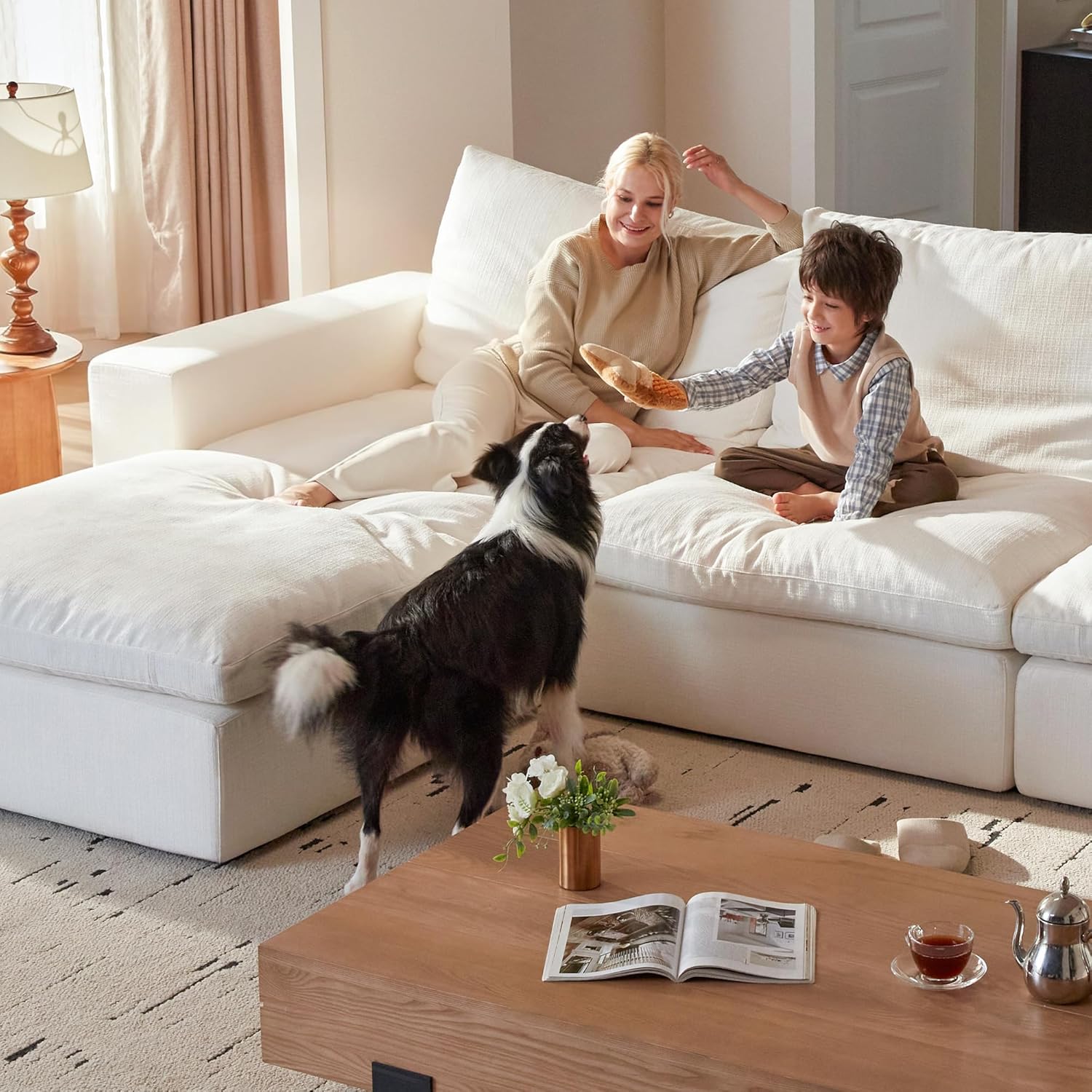 Cloud Couch Sectional 78.7'' Oversized Modular Deep Seat Sofa L Shaped Comfy White Cloud Couch with Washable Cover for Living Room Loveseat with Ottoman | Water repellent