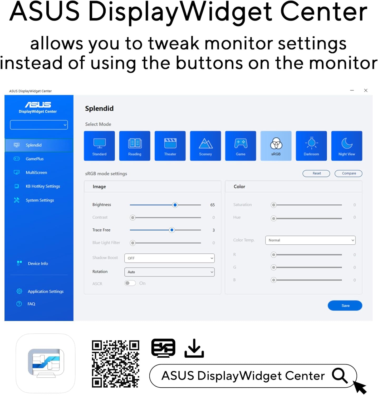 ASUS 27” 1440P Eye Care Monitor (VA27AQ) - IPS  QHD (2560 x 1440)  99% sRGB  Frameless  HDMI  DisplayPort  VGA  1ms  Speakers Low Blue Light  Flicker Free  VESA Wall Mountable  3 yr Warranty