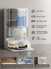 DREAME X40 Ultra Robotic Vacuum with Removable & Liftable Mop, 12,000Pa Suction, Side Brush Extensive Cleaning, 158°F Mop & Washboard Self Cleaning, Auto-Empty, Auto Refill, liftable Brushes White