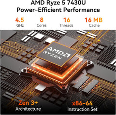 GEEKOM A5 Pro Mini PC (2026) with AMD Ryzen 5 7430U  16GB DDR4 RAM(Upgradable to 96GB  Not LPDDR)  1TB NVMe SSD  Windows 11 Pro Desktop Computer Support 4 Displays/8K/Wi-Fi 6/6xUSB  3-Year Coverage