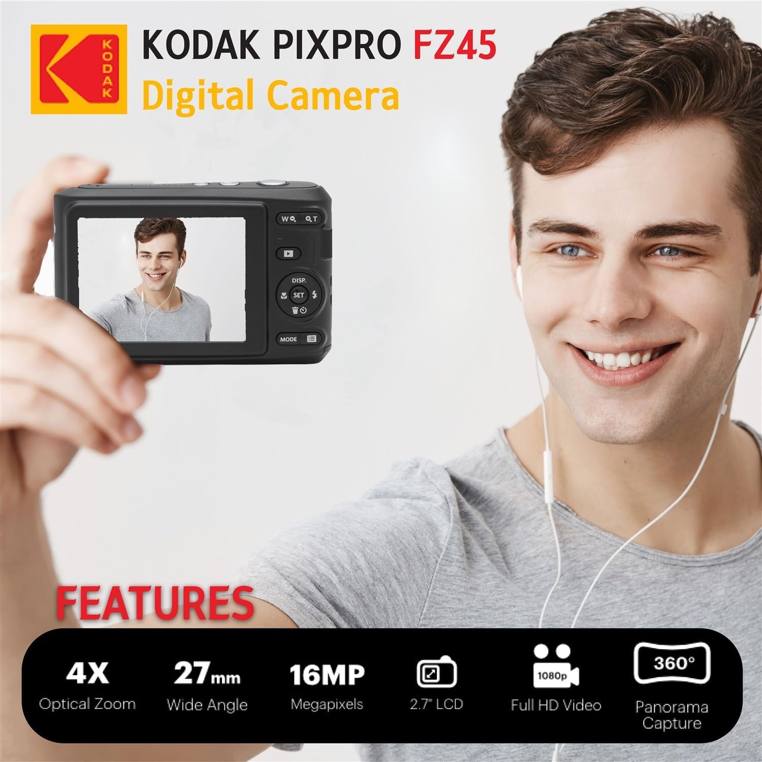 Kodak PIXPRO FZ45 Digital Camera  32GB Memory Card  Point and Shoot Camera Case  Extendable Monopod  Lens Cleaning Pen  LCD Screen Protectors  Table Top Tripod â€“ Ultimate Bundle (Black)