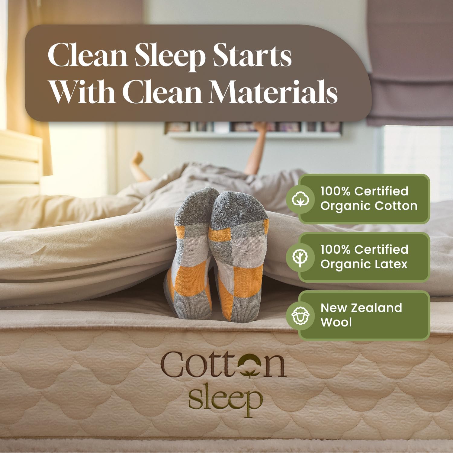 CottonSleep All Natural Mattress (100% Organic Cotton, Wool, & GOTS Latex, Made in The USA) Non Toxic, Fiberglass Free Hybrid Pocket Coil and Plush Foam Bed in A Box Medium Soft - Queen, 11"