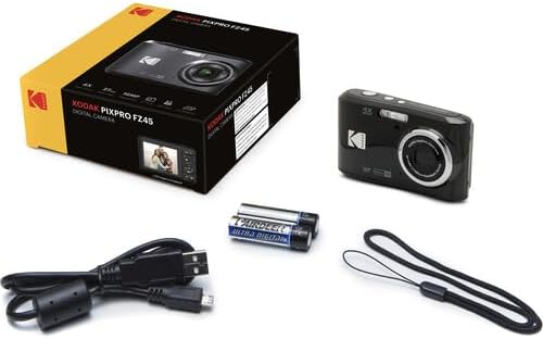 KODAK Pixpro FZ45 Digital Camera Bundle  Includes: SanDisk 64GB SDXC Memory Card  Spare Batteries and Card Reader (4 Items) (Black)