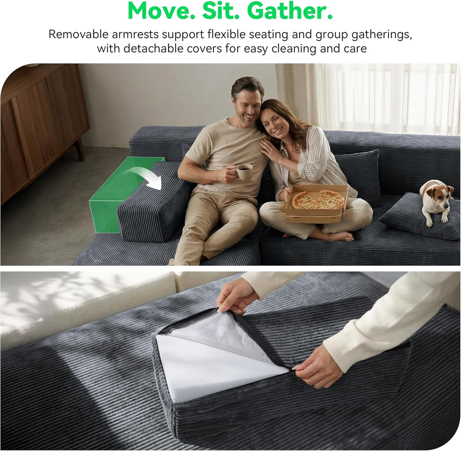 141'' Modular Sectional Sofa, PRO Version U-Shape Boneless Couch, Oversized Deep Seating Cloud Couch, No Assembly, High-Resilience Foam, Soft Corduroy Fabric, for Living Room Apartments Grey | High-Resilience Foam