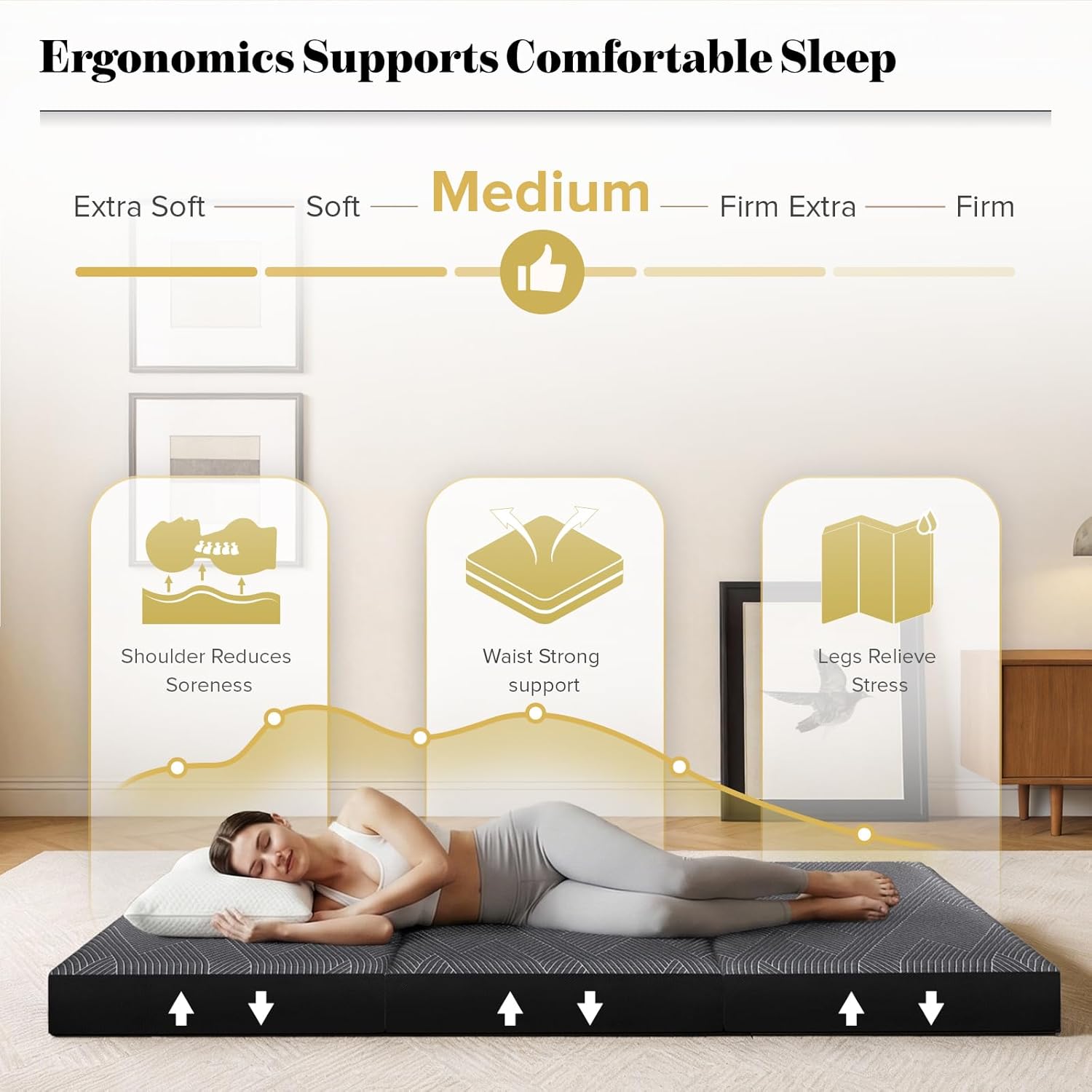 Tri Folding Mattress Queen Size - Foldable Mattress Trifold Memory Foam Mat with Washable Cover, Handle & Non-Slip Bottom Portable Foldable Floor Sofa Bed for Travel Camping Guest - 6 Inch, 78"x58"x6"