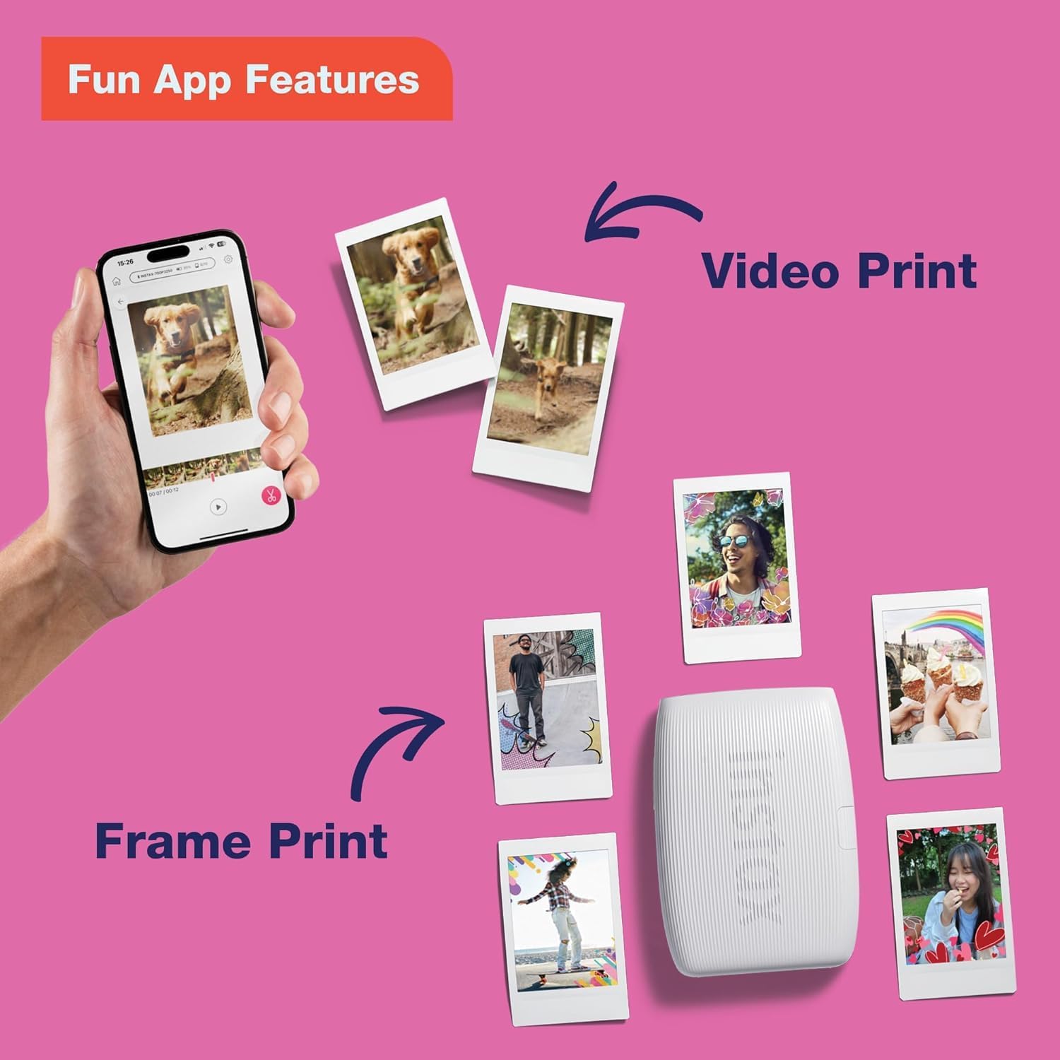 Fujifilm Instax Mini Link 3 Smartphone Printer Clay White + Fuji Film Value Pack (20 Sheets)+ Shutter Accessories Bundle  Incl. Protective Case  20 Sticker Frames  USB Type C Cable