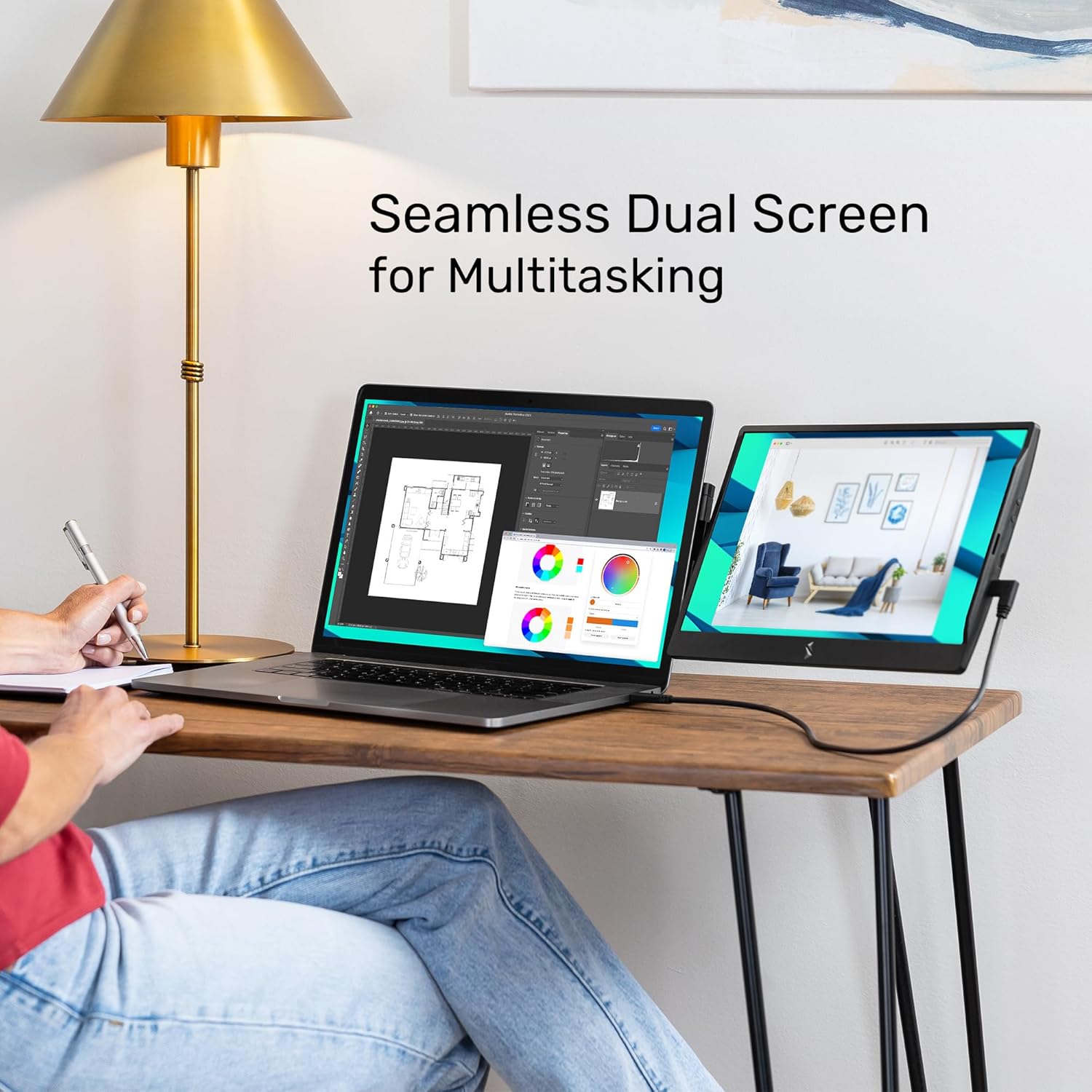 SideTrak Swivel 14" Attachable Portable Monitor Extender  FHD TFT Laptop Dual Screen with Kickstand + Unique Swivel Hinge  Compatible with Mac  PC  Chrome  Powered by USB/Mini HDMI Port (Black)