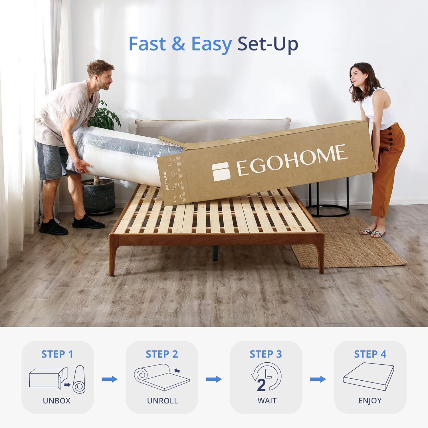 EGOHOME 12 Inch Queen Hybrid Mattress in a Box, Copper Gel Memory Foam for Cool Sleep, Fiberglass-Free, Pressure Relieving, Medium Firm, CertiPUR-US Certified, 80''L x 60''W