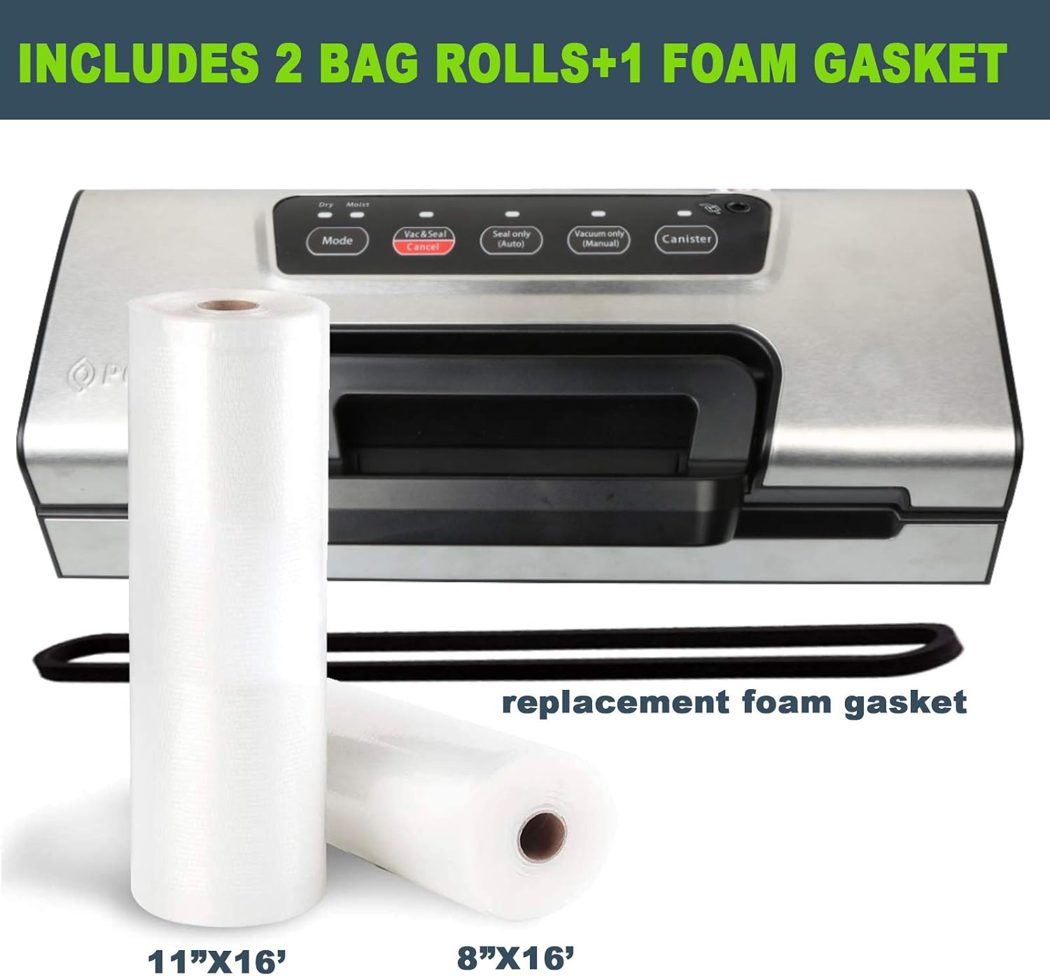 Precision Vacuum Machine,Pro Food Sealer with Built-in Cutter and Bag Storage(Up to 20 Feet Length), Both Auto&Manual Options,2 Modes,Includes 2 Bag Rolls 11”x16’ and 8”x16’,Compact Design