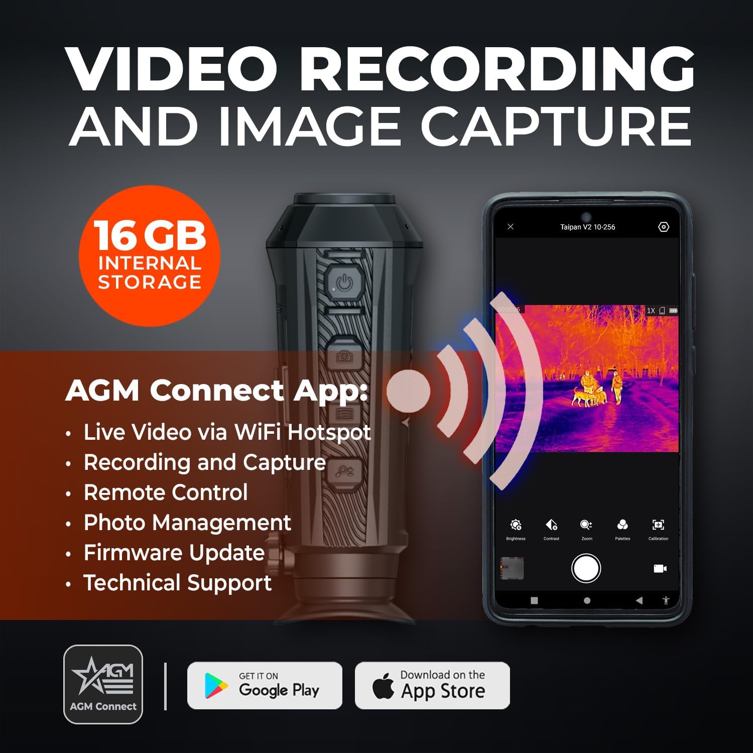 AGM Global Vision Taipan V2 Thermal Imaging monocular for Hunting with Advanced 12μm Sensor  Video Recording  WiFi  IP67 Waterproof