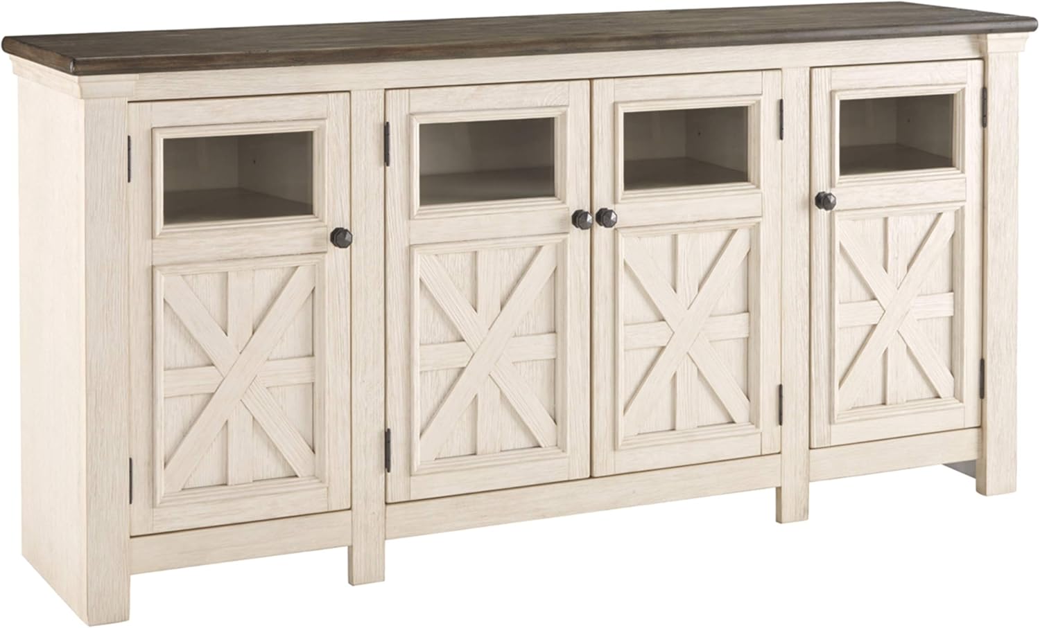 Signature Design by Ashley Bolanburg Extra Large TV Stand, Fits TVs up to 72", 3 Cabinets, Adjustable Storage Shelves, 74.13", Whitewash & 2-Tone Finish