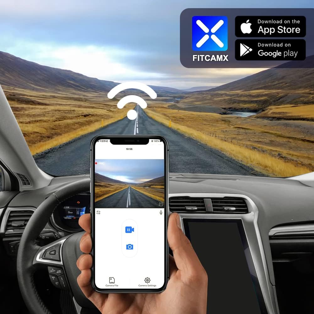 Fitcamx Front 4K and Rear 1080P Dash Cam Suitable for Ford Fusion 2013-2020 Sport S SEL Titanium Platinum SE Hybrid  Integrated OEM Look  Dual Loop Recording WiFi  G-Sensor  Easy to Set  128GB Card