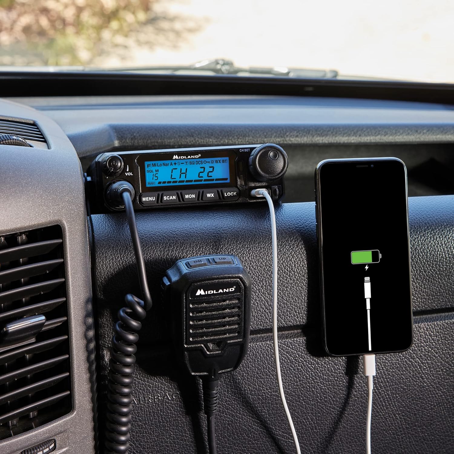 Midland MXT500 50-Watt GMRS Mobile Radio - for Farms  Ranches  Overlanding  Trails  and Off-Roading - 8 Repeater Channels  Compact Design  External Magnetic Mount  2.1dB Unity Gain Antenna