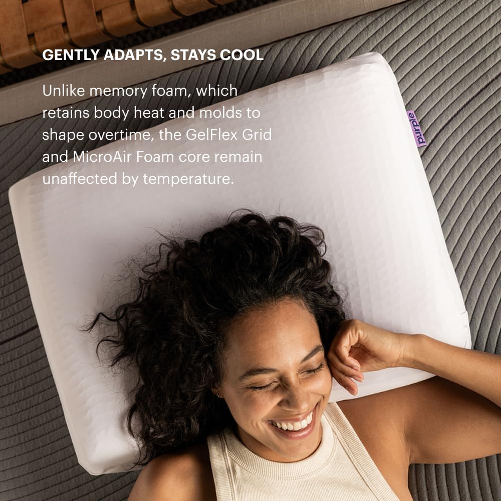 Purple DreamLayer Pillow - Standard Size, Multi-Layered GelFlex Grid & MicroAir Foam for Support & Pressure Relief - Customizable Height with Removable Foam Booster Layers