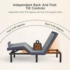 Twin XL Adjustable Bed Frame with Wireless Remote, Electric Beds Base w/3 Massage Modes, Zero Gravity Bed, Head and Foot Incline, 3 Mins Fast Assembly, 2 USB Ports, Memory Pre-Sets, Anti-Snore