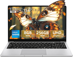 15.6 inch Laptop  Laptops with Celeron N4000  2025 Gaming Laptop for 8GB LPDDR4 256GB SSD  IPS FHD 1920x1080  WiFi+BT4.2+Mini HDMI+TF Card Slot  Traditional Laptops Computers Convertible 180° Netbook