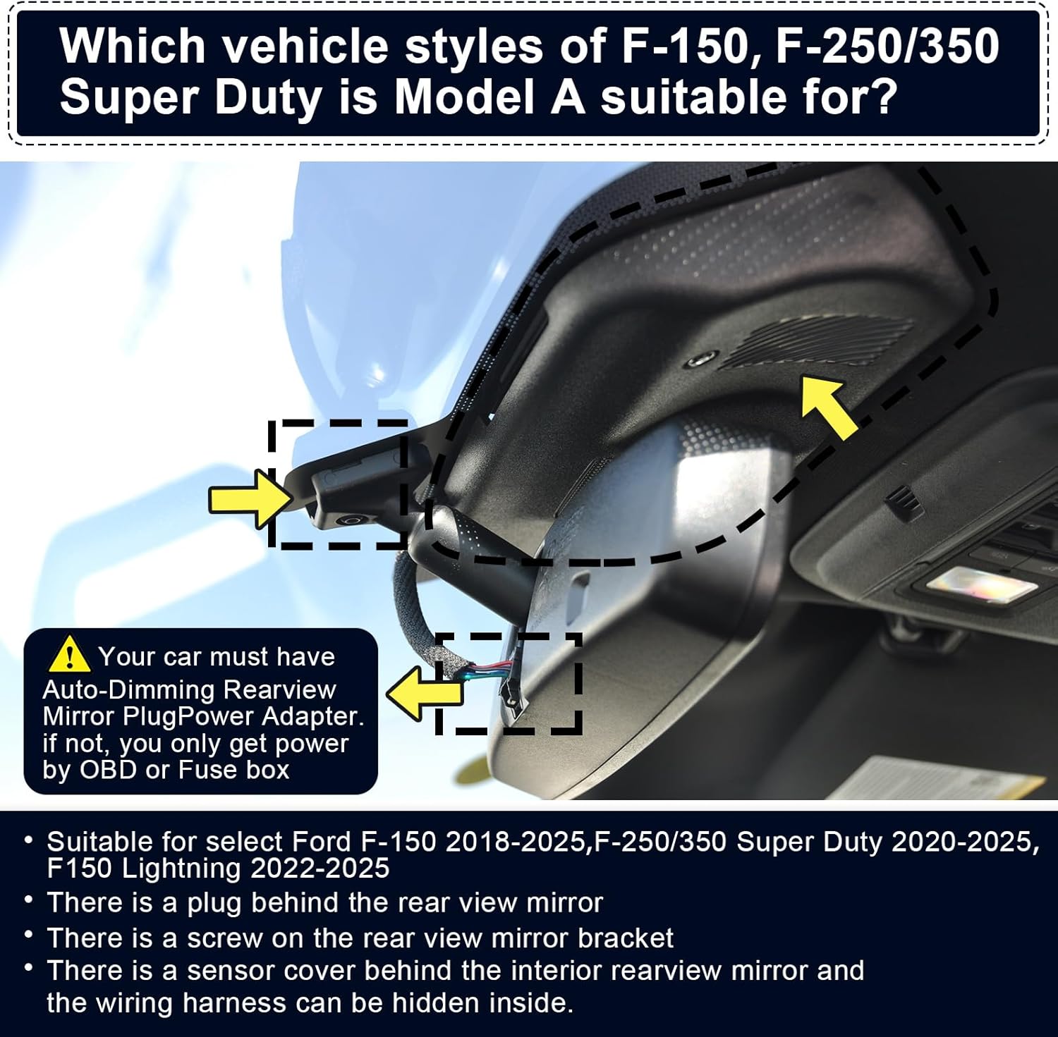 Front 4K & Rear 1080P Dash Cam fit for Ford F150 2018-2026 F250/F350/F450 Super Duty 2020-2026 XLT Lariat King Ranch Raptor Limited Platinum (Model A)  Free App & WiFi  128GB Card