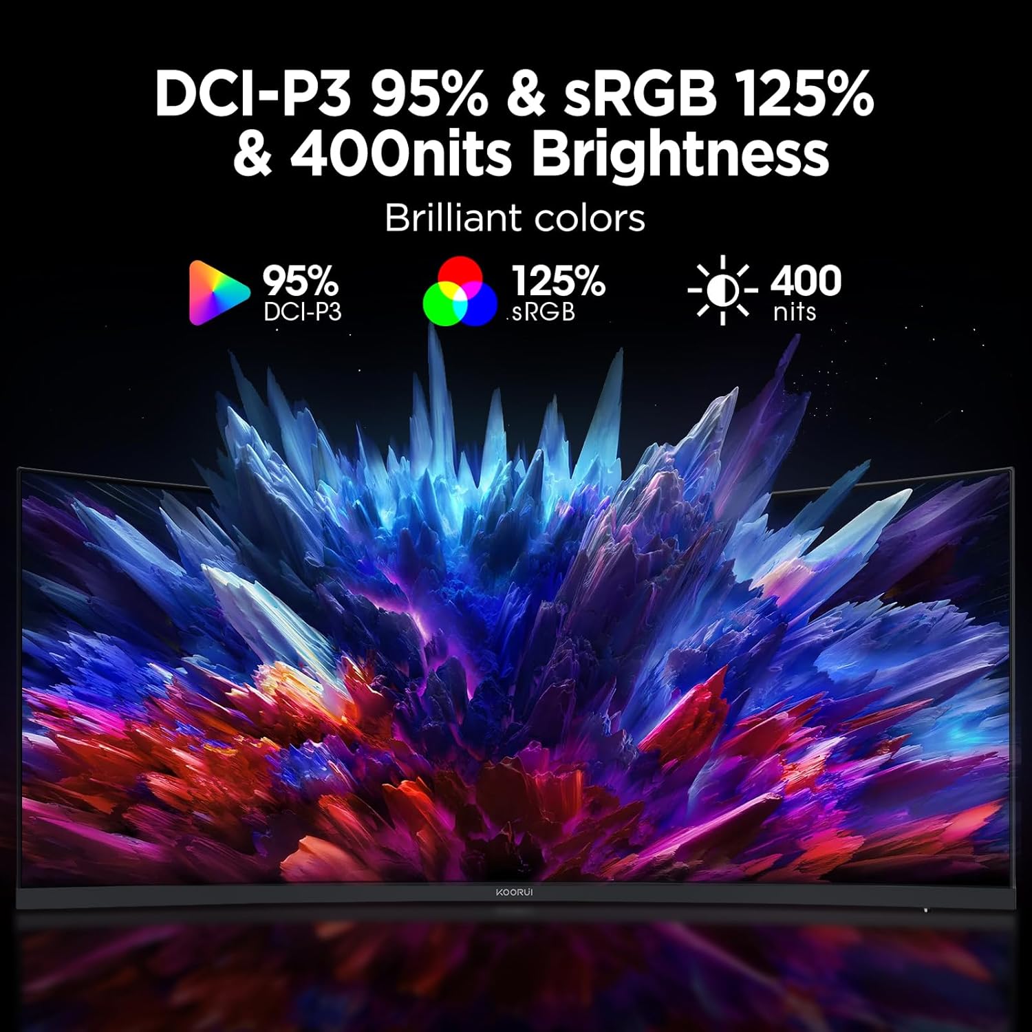 KOORUI 34-inch Curved Ultrawide WQHD 3440×1440 Gaming Monitor  180Hz 1000R- PIP/PBP  1ms(MPRT)  HDR400  DCI-P3 95%  FreeSync Premium  1 x DP 1.4 & 2 x HDMI 2.0  Tilt Height Swivel Adjustment  34E6UC