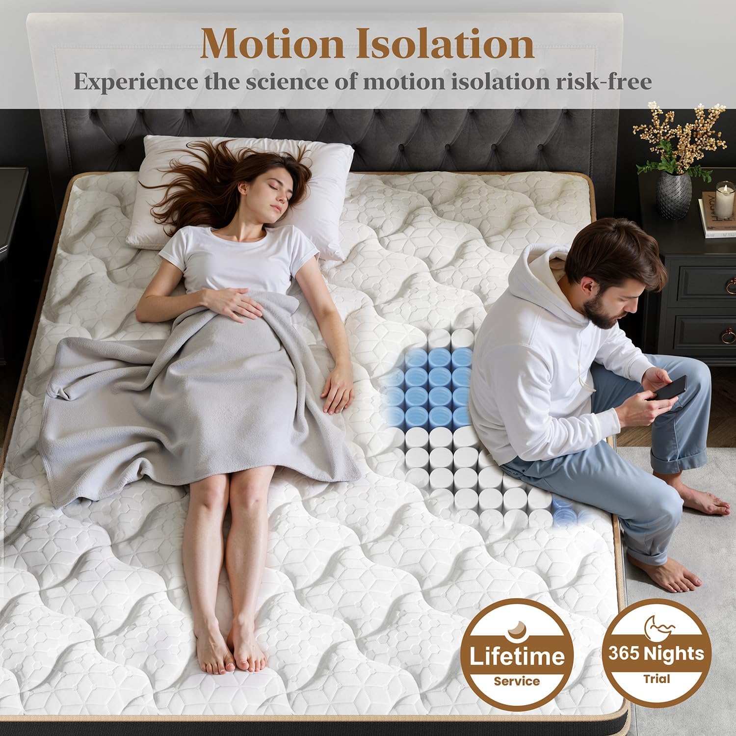 King Mattress 10 Inch, Cooling Hybrid Bed in a Box, Individual Pocket Springs, Motion Isolation, Targeted Hip/Shoulder/Lumbar Support, Fiberglass-Free, Ergonomic Zones, 365-Night Trial, CertiPUR-US