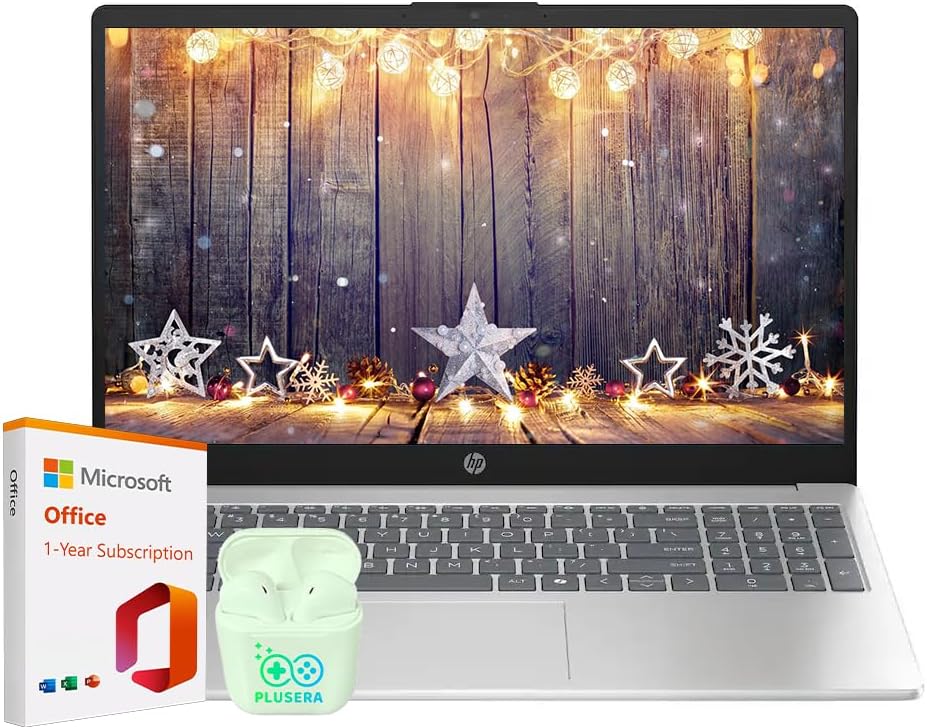 HP 15.6" Laptop with Microsoft Office 365 Included  Intel 4-Core Processor  32GB RAM 128GB SSD  Windows 11  PLUSERA Earphones  Natural Silver