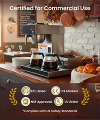 SYBO Commercial Coffee Maker 12 Cup, Pour Over Drip Coffee Maker Brewer with 3 Lower Warmers, Stainless Steel Cafetera