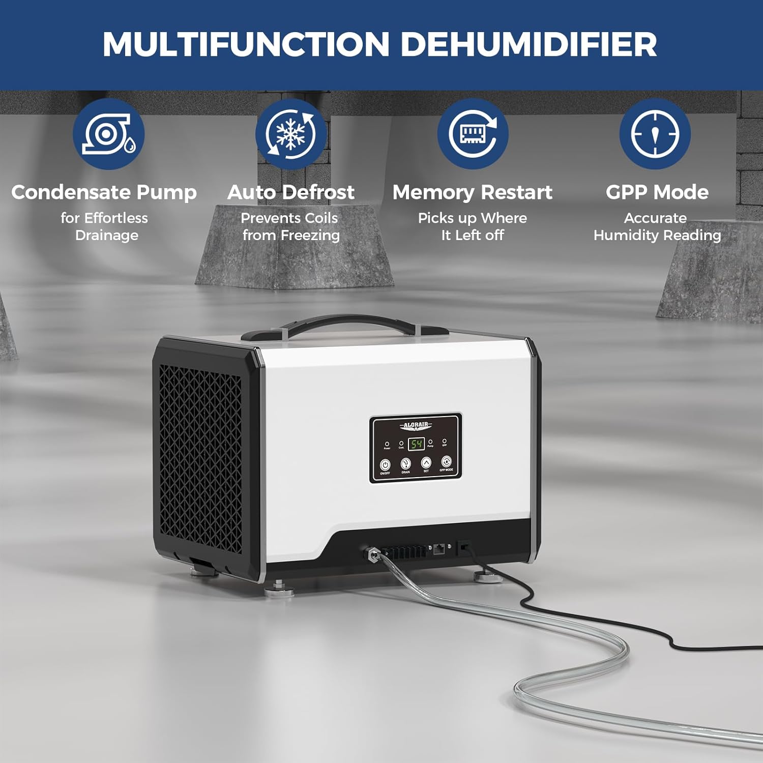 ALORAIR 70 Pints Crawl Space Dehumidifier with Pump and Drain Hose, Compact Basement & Commercial Dehumidifier for Water Damage Restoration, Covers Up to 1,000 Sq. Ft., 5-Year Limited Warranty