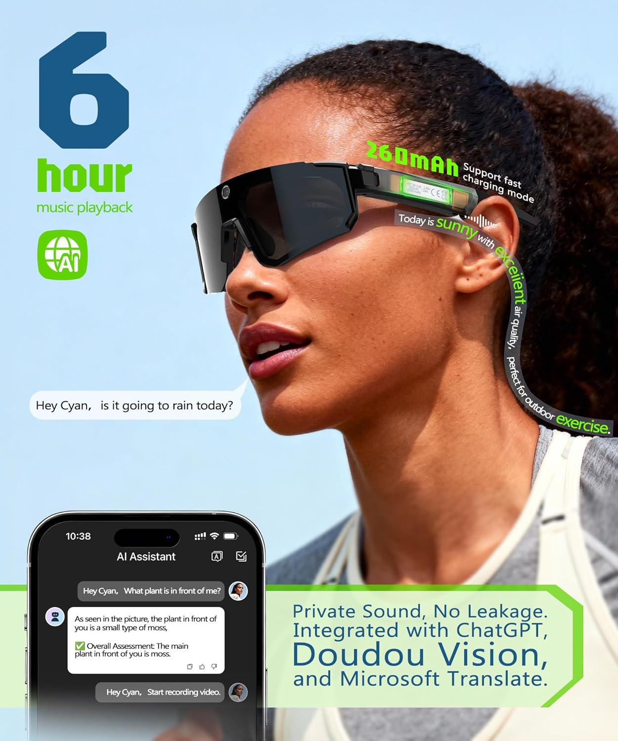 AI Smart Glasses with Camera 4K  Video Recording Glasses with Camera  Polarized Sports Sunglasses with EIS Stabilization  Dual Mic Noise Canceling  IP66  ChatGPT Enabled