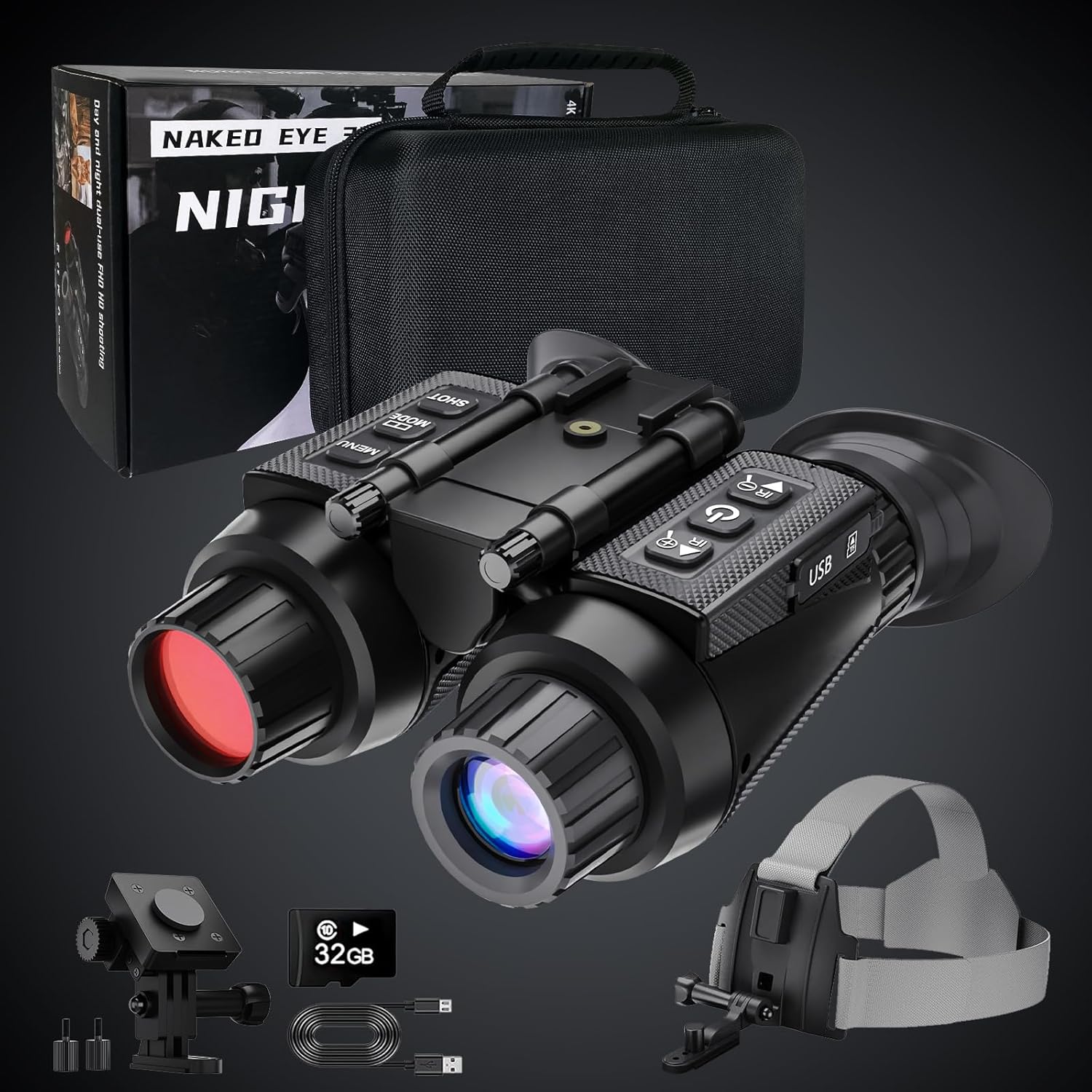 GOYOJO 4K Head-Mounted Night Vision Goggles & Binoculars for Adults – Infrared NVG with Manual Focus & 8X Digital Zoom for Hunting  Camping  and Outdoor Surveillance