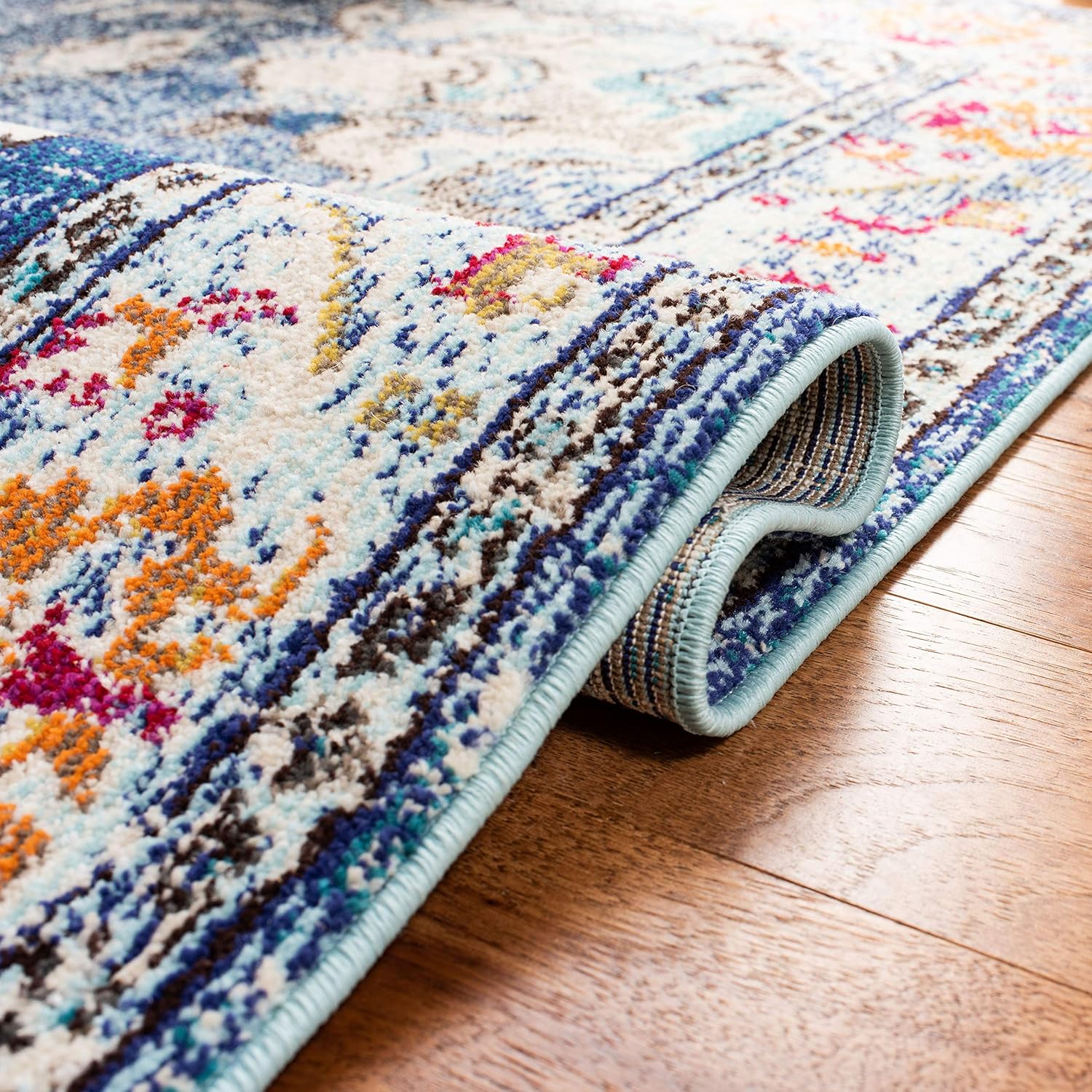 SAFAVIEH Monaco Collection Area Rug - 12' Square, Navy & Light Blue, Non-Shedding & Easy to Clean, Distressed Medallion Design, Ideal for Living Room, Bedroom, Dining Space (MNC243N)