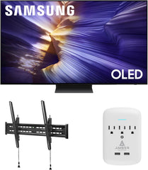 Samsung QN65S90FAFXZA 65 Inch 4K OLED Smart TV with a Walts TILT-MOUNT-43-90 Large/XL Tilt Mount for 43"-98" TVs and Amber Protection 3-Outlet-Surge Surge Protector (2025)