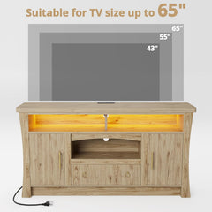 LIKIMIO TV Stand for TVs 65 inch, Entertainment Center with Power Outlet and Led Lights, TV Console with Storage Cabinets and Drawer, Farmhouse TV Stands for Living Room