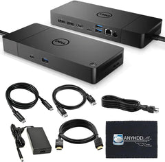 Dell WD19S Docking Station Dual Monitor Bundle - 180W  Supports 4K Display  Dell Dock with 180W Power Supply + Anyhdd 4K HDMI Cable + 4K DisplayPort Cable + USB-C Cable + Microfiber Cloth Included