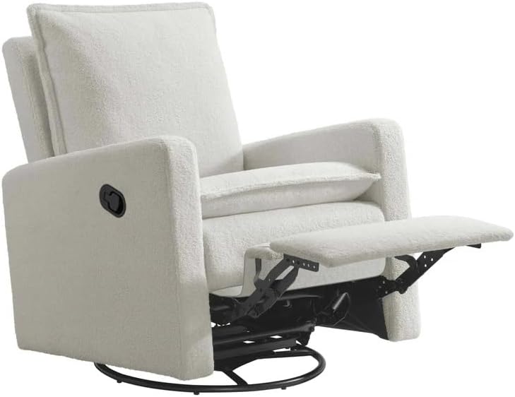 Oxford Baby Uptown Upholstered Glider Recliner Rocking Chair 360° Swivel for Nursery and Living Room – Boucle White