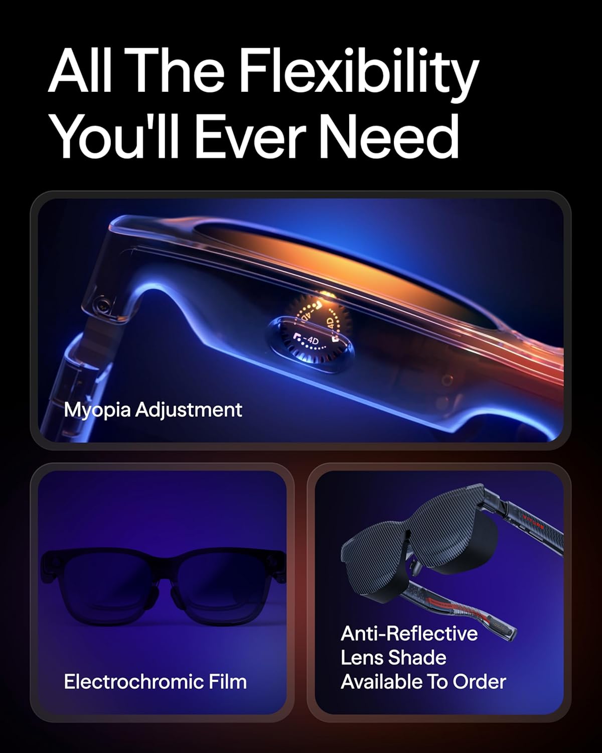 VITURE Luma Pro XR Glasses — 152” 1200p 120Hz Ultra Sharp Display  52° FOV  Electrochromic Film Myopia Adjustments  Harman Audio  AR Glasses for iPhone 17/16/15  Android  Mac  PC  Steam Deck  Switch 2