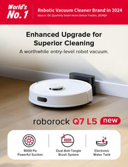 roborock Q7 L5 Robot Vacuum and Mop Combo, 8,000Pa Suction, Upgraded from Q5 Pro, Dual Anti-Tangle System, LiDAR Navigation, No-Go Zones, Self-Charging Robotic Vacuum Cleaner, White