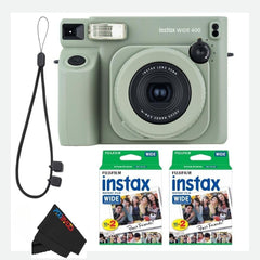 Fujifilm INSTAX Wide 400 Instant Camera - Sage Green with Pixibytes Microfiber Cleaning Cloth (Camera + 2 Wide Twin Packs)