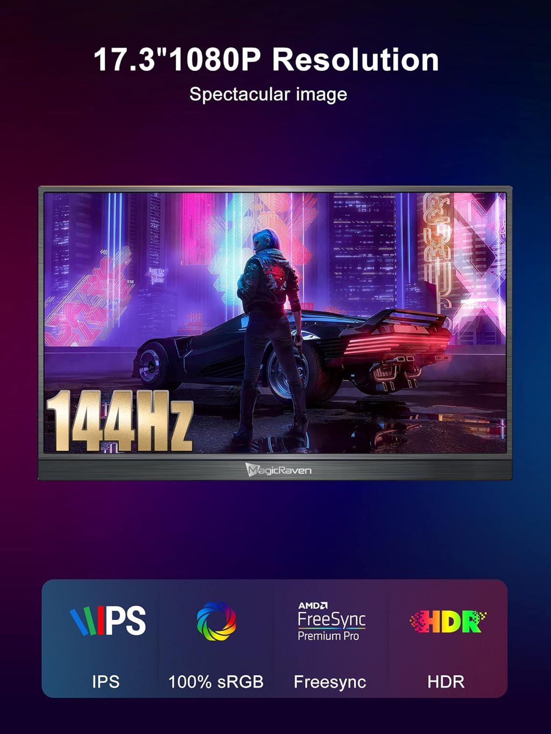 144HZ Portable Gaming Monitor  17.3" 1080P Laptop Monitor  Dual USB C HDMI Second Computer Screen  VESA Gaming Display with Speakers  Travel Monitor for PS4/5 Xbox Switch MAC PC Phone