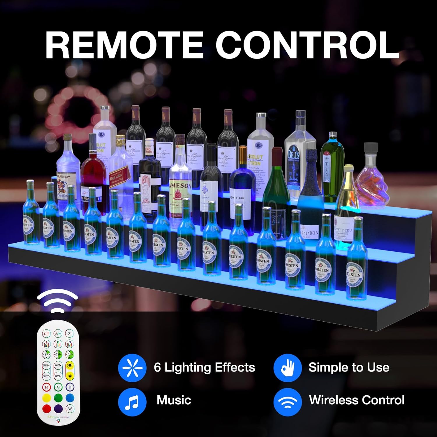 LED Liquor Bottle Display Shelf, 60 inch 3 Step Lighted Acrylic Lighted Bar Shelf for Home, Illuminated Home Bar Shelf, Acrylic Lighted Bottle Display Stand with Remote and APP Control