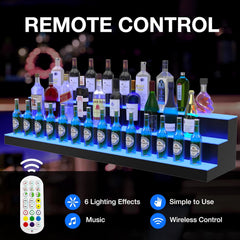 LED Liquor Bottle Display Shelf, 60 inch 3 Step Lighted Acrylic Lighted Bar Shelf for Home, Illuminated Home Bar Shelf, Acrylic Lighted Bottle Display Stand with Remote and APP Control