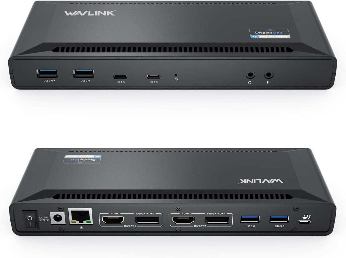 WAVLINK Universal USB C Laptop Docking Station Dual Monitors 5K/4K@60Hz with 65W Host Charging for Thunderbolt 4/3  USB-C Windows  Mac M1-M5/Macbook Neo  Chrome (2HDMI+2DP)  6USB 3.0  1Gbps Ethernet