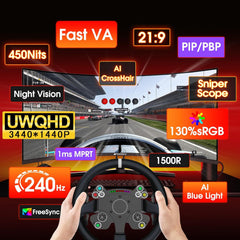 SANSUI 34 Inch 240Hz Ultrawide Curved Gaming Monitor UWQHD 3440×1440  21:9 2K Curved Monitor 1500R HDR400 Fast VA  PIP/PBP AI Crosshair AIPQ(Visual Enhance) MPRT 1ms HDMI2.1*2 DP1.4*2(DP Cable Incl.)