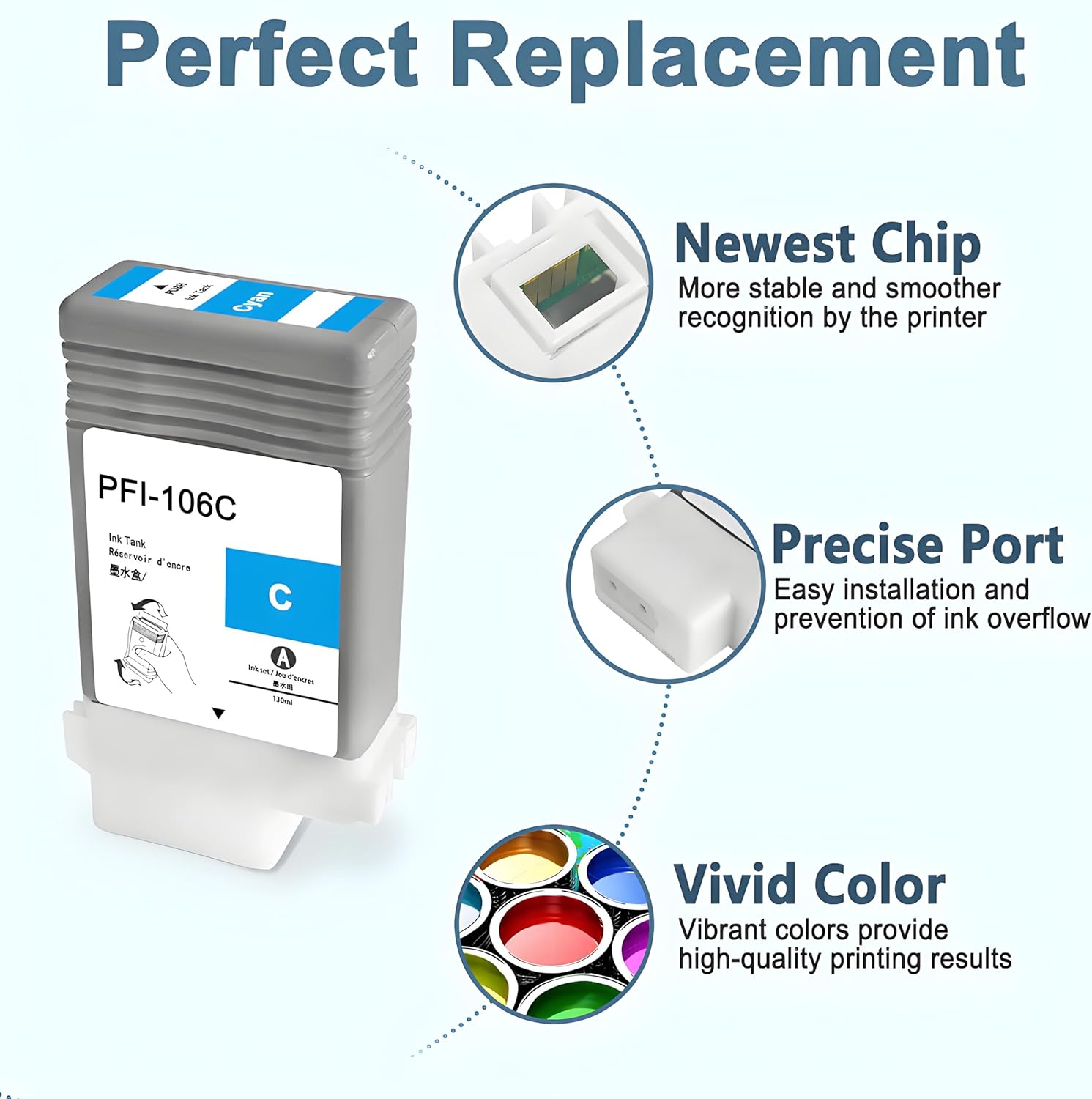 PFI106 Ink Cartridge Set PFI-106 Remanufactured Ink Tank for Canon imagePROGRAF iPF6300 iPF6300S iPF6350 iPF6400 iPF6400S iPF6400SE iPF6450 (12Pack  MBK BK PGY C M Y PM PC BL GR RED GY)