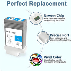 PFI106 Ink Cartridge Set PFI-106 Remanufactured Ink Tank for Canon imagePROGRAF iPF6300 iPF6300S iPF6350 iPF6400 iPF6400S iPF6400SE iPF6450 (12Pack  MBK BK PGY C M Y PM PC BL GR RED GY)